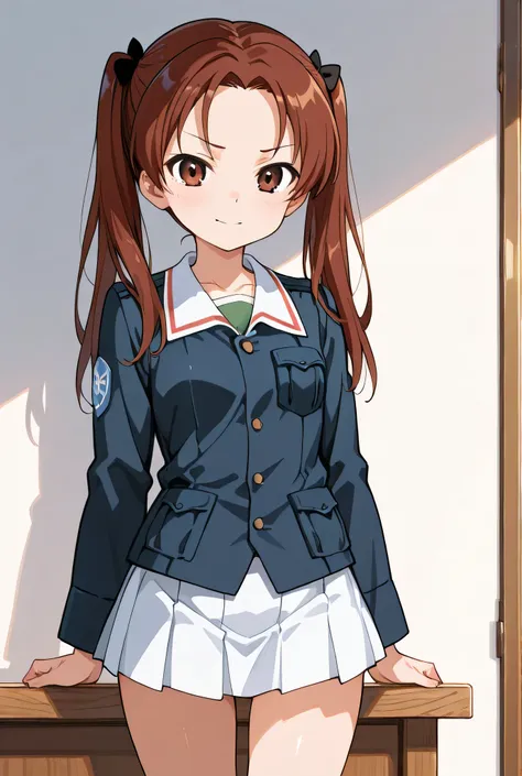 kadotani anzu,ooarai military uniform,cowboy shot,