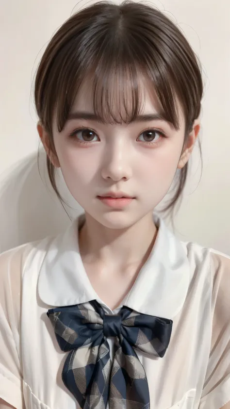 female middle school student、wonderful hairstyle、 Hair、shirt、ribbon、 beautiful symmetrical eyes 、beautiful small face、High nose、Beautifully shaped lips 、Moisturizing Lips、slender body line、(tight waist)、((Misaka Mikoto))、Highest Quality、8K、 RAW photos 、rea...