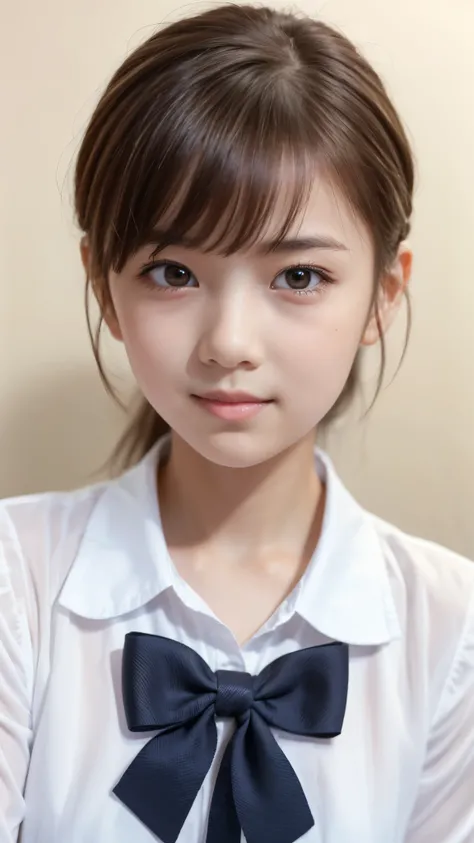 female middle school student、wonderful hairstyle、 Hair、shirt、ribbon、 beautiful symmetrical eyes 、beautiful small face、High nose、Beautifully shaped lips 、Moisturizing Lips、slender body line、(tight waist)、((Misaka Mikoto))、Highest Quality、8K、 RAW photos 、rea...