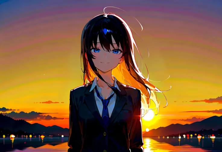 masterpiece, best quality, amazing quality, very aesthetic, absurdres, newest,scenery, highres icon,absurdres,16k,flat anime style、748cmstyle,Expressiveh, 1 girl、hagakure_tooru 1 girl、solo、chest、 stares at viewers、smile、 long hair、 shirt、 Long Sleeve 、 s...