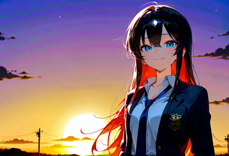 masterpiece, best quality, amazing quality, very aesthetic, absurdres, newest,scenery, highres icon,absurdres,16k,flat anime style、748cmstyle,Expressiveh, 1 girl、hagakure_tooru 1 girl、solo、chest、 stares at viewers、smile、 long hair、 shirt、 Long Sleeve 、 s...