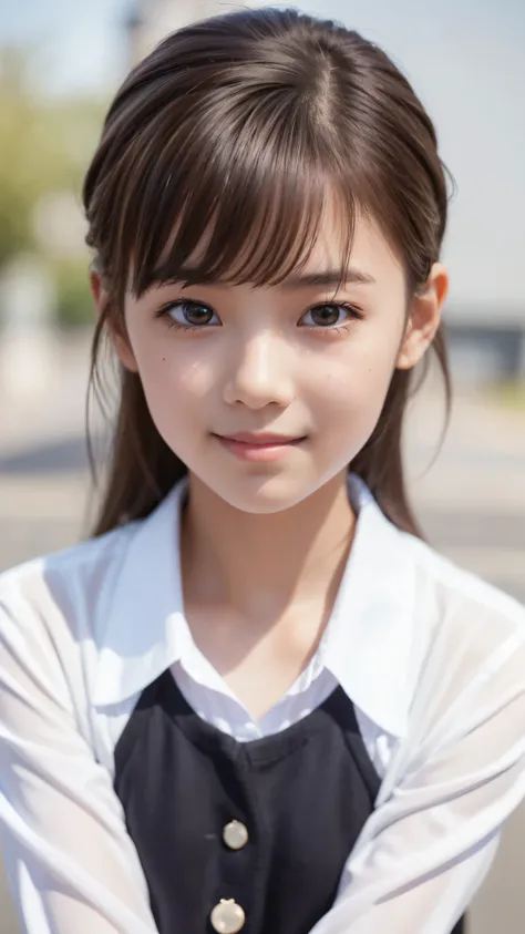 female middle school student、wonderful hairstyle、 Hair、transparent shirt、ribbon、 beautiful symmetrical eyes 、beautiful small face、High nose、Beautifully shaped lips 、Moisturizing Lips、slender body line、(tight waist)、((Misaka Mikoto))、Highest Quality、8K、 RAW...