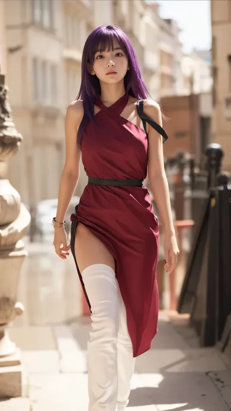 supermodel、slender body line、(detailed hands:1.3, perfect right hand:1.hort hair、nice purple hair