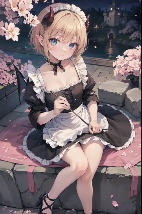 Gently stare, by krenz Cassiato , Asuka, is sitting, Asuka, anime styleイラスト, official art, High Quality Anime-Style Art, high resolution, anime style, (Cherry Blossom Little Devil Maid:1.3),
Playful yet elegant maid mini dress in deep pink and white,
wit...