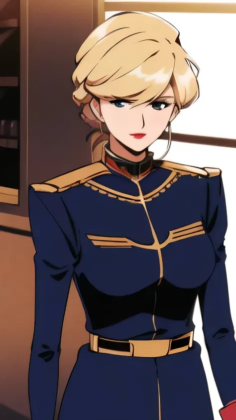 ( Knight :1.7), Japan, Tokyo , 街の景color, In front of the window,
Military_uniform,pantyhose, a uniform with gold trims and a collar,shirt,belt,
Gold hair,green eyes ,lipstick, Front hair,hair_ is nice,
1 girl on break day, 20 years, young woman,beauti...