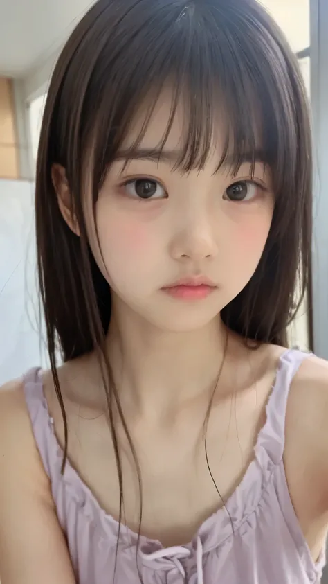 (股間から顔までのclose-up),masterpiece, Highest Quality, 8k, official art, RAWpictures, unbelievably absurd, beautiful girl, pretty face, (is sitting, completely naked:1.2), is staring at me, close-up, , Classroom, is overexpressed, high resolution, pictures, Film...
