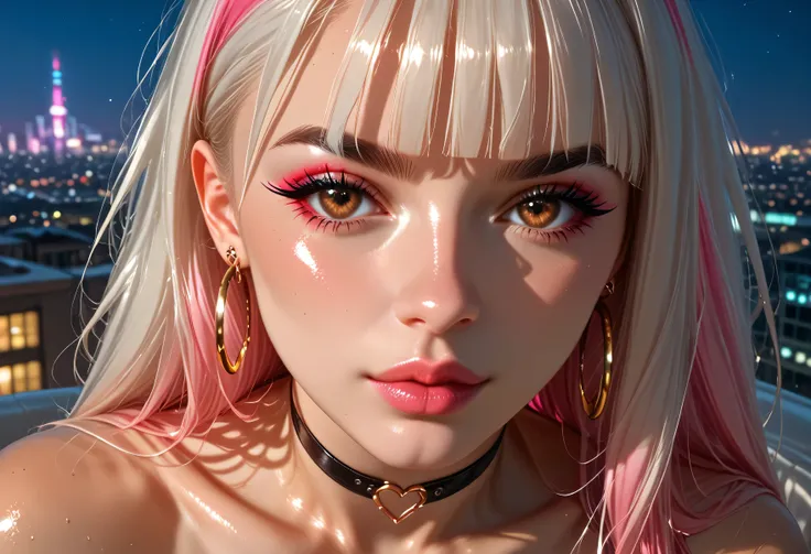 hyper-realistic detail, 8K resolution, ultra-sharp focus, dramatic shadows, cinematic lighting, high fashion aesthetic, dark background, glittering skin, platinum blonde hair, highly cinematic, ethereal glow, 8K, depth of field, focused subject, dynamic an...