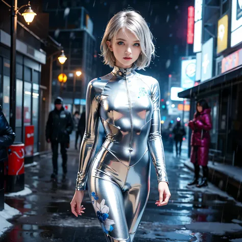 Surrealism, retina, masterpiece, accurate, anatomically correct, super detail, best quality, 8k, extremely precise in every detail, beautiful detailed glow, beautiful attention to detail, beautiful detailed eyes, One young girl is walking down a futuristic...
