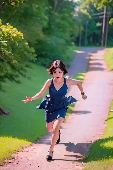 realistic、high image quality、detailed down to the smallest detail、8K、Grassland Slope、Running to their heart's content aiming for the top of the hill、waving their hands and running at full speed、Composition where you can feel a sense of dynamism, realism, a...