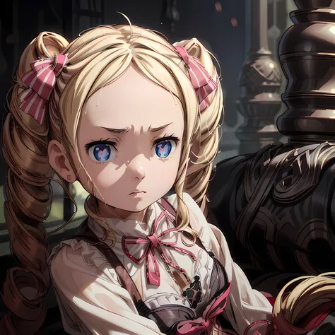 (Unrealistic Artwork :1.3)、Brilliant Contrast、最High Quality 、 High Quality 、 high resolution 、 anatomically accurate、Very Detailed、One person、 (mouth closes)、(Wet Twin Tails)、 ( expressionless)、(big eyes)、 (Face shadows ) Shadow on face、 completely naked、(...
