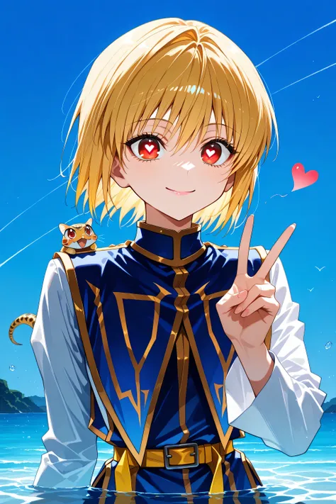 ((8K quality))masterpiece, Highest Quality, amazing quality, very aesthetic, Absard Dress, newest, scenery,Very Detailed,high resolution,Soaking in Golden Water,male:1.5,1人のmaleの子.((Hunter Hunter's Krapika,hxh,))blondes,bob hair,Scarlet Eyes、Glossy Texture...