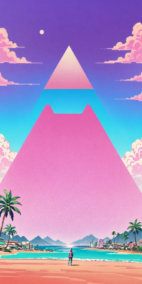vaporwave怪诞美学,High saturation color,David bust sculpture head and body separated, double contact, 商品ocean报,High saturation color,futuristic city, English title,fantasy, matrix, desert, ocean, pyramid,Retro screen close-up,coconut tree,24th century,Strong ...
