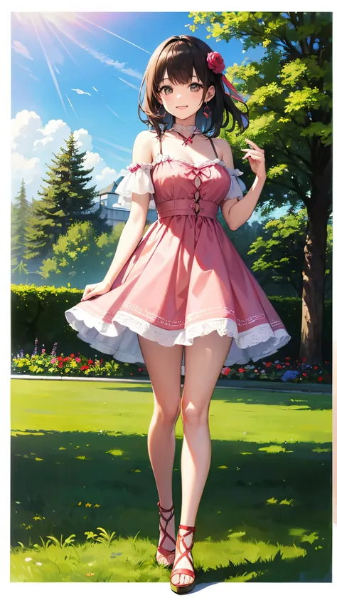 highdefinition images、Rose Fairy、in the red rose garden、In the red rose garden、全身highdefinition images、smile in the bright sunshine at the red rose garden。