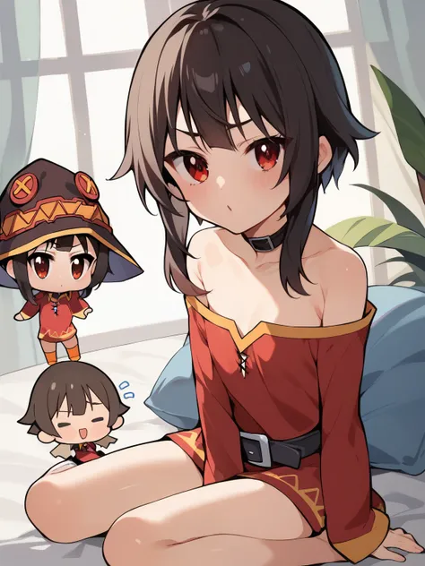 score_9, score_8_up, score_7_up, score_6_up, score_5_up, score_4_up, anime,nsfw, uncensored,( chibi:1.5),anime girl,correct anatomy,young ,Petite,short,skinny,flat chest,My Name Is Megumin,Red short dress,Pretty Cure Style:1.3,