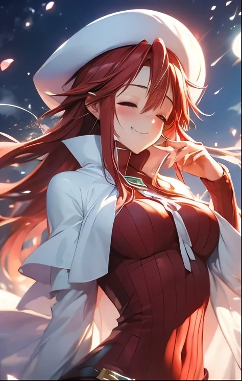 (((SFW、Highest quality、 first class masterpiece 、normal body 、32k、detailed face、super precise、normal hand、5 fingers、Highest)))、Atti(summon night)、Aty(summon night)、Beautiful Girl、Red-silver hair、 flowing hair 、beautiful breasts、slender、 slim、 can be used、r...