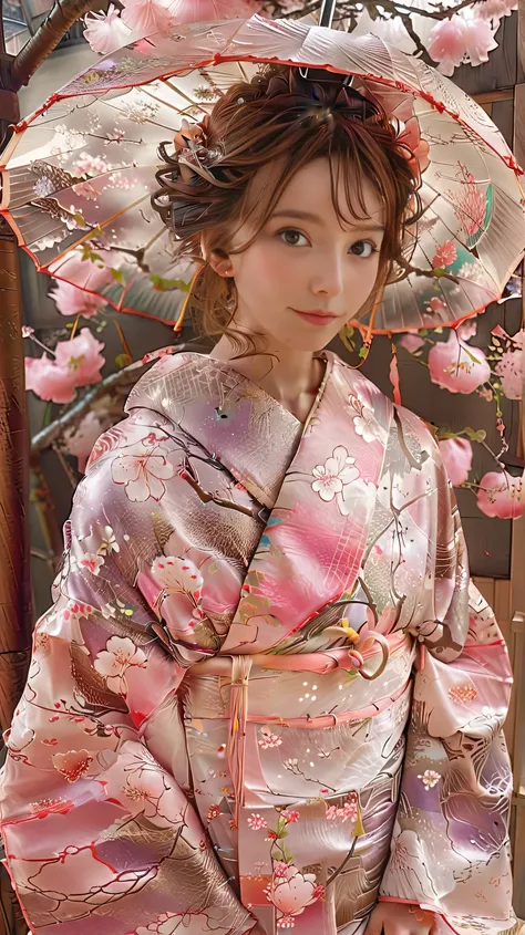 Full Body Map、Japanese formal attire、A woman wearing a beautiful kimono holding an umbrella、Super Detail、complicated、bright color、fantastic、Mysterious、 cinematic lighting 、soft focus、masterpiece、8K、high resolution、bright color、Photorealistic、Goddess of Che...