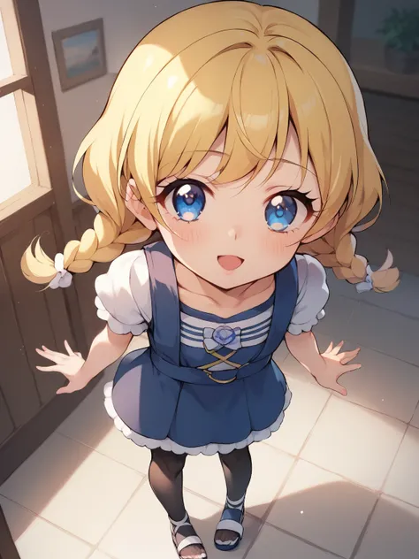 score_9, score_8_up, score_7_up, 1 girl on break day, very young girl, blue eyes, Inside leggings , god, wearing leggings, Blonde medium hair with two braids, very cute face, color, High Platform Sandals,standing directly in front of the viewer, spread you...