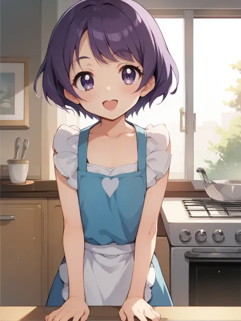 score_9, score_8_up, score_7_up, score_6_up, score_5_up, score_4_up, anime,nsfw, uncensored,anime girl,correct anatomy,young ,Petite,short,skinny,flat chest,1 girl on break day,cute girl、 Delicate Figure 、flat chest 料理、Smile Wearing an Apron、 open your mou...