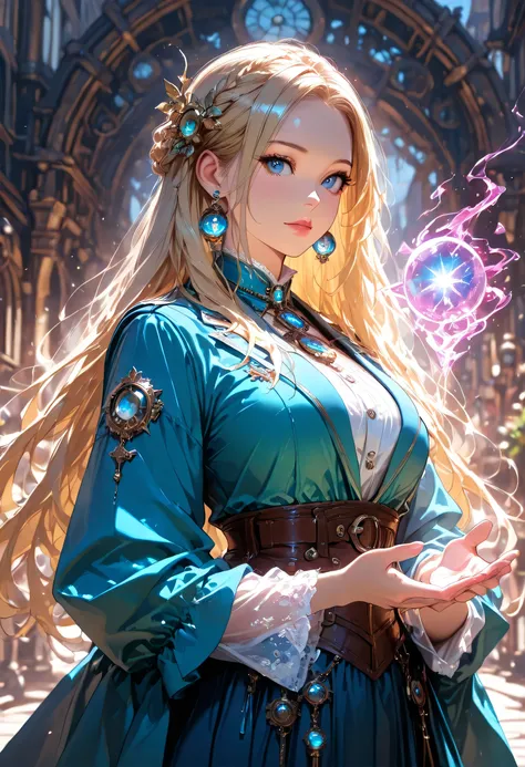 picture of a well manicured woman's hand, manipulating magical color shifting magic, extremely beautiful woman's hand (best Detailed, Masterpiece, Hyperrealistic) blond fantasy art, RPG art, photograph, RAW, Best Detailed, steampunk background, ultra be...