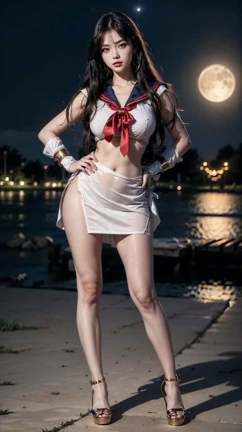 A bela female, Sozinho, ((menina cosplay perfeita da sailor mars, Idade )), (bela, high resolution illustration, Ultra detailed), Head to knee image,close-up, front view, standing with slightly open posture, (absolutely detailed bela face, rosto sexy, natu...