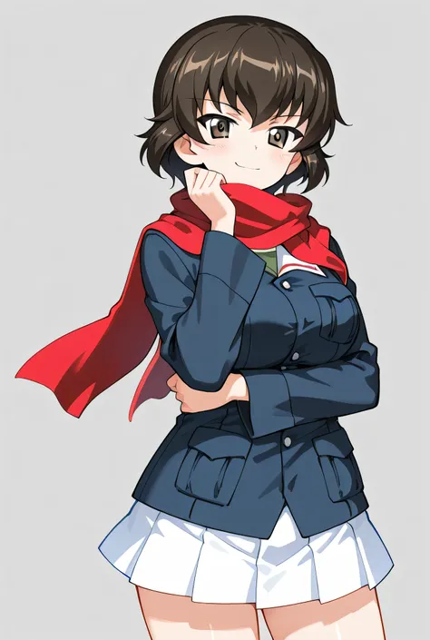 caesar \(girls und panzer\),ooarai military uniform,red scarf,cowboy shot,