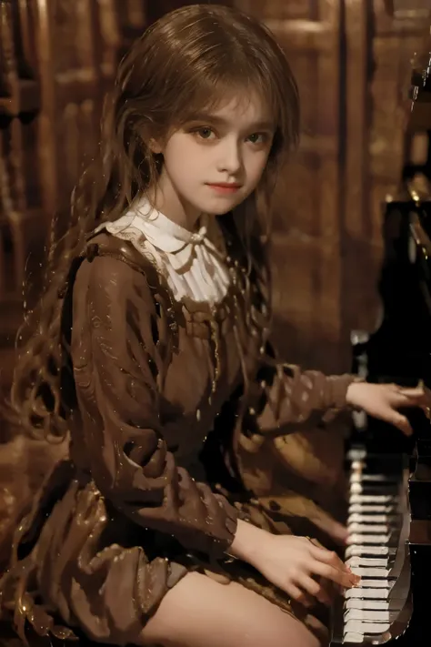 A girl play to piano the songs from the song by Franz Schubert, Page. 560: n. 7... concert 1828s