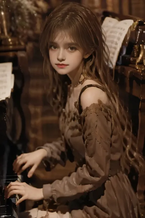 A girl play to piano the songs from the song by Franz Schubert, Page. 560: n. 7... concert 1828s