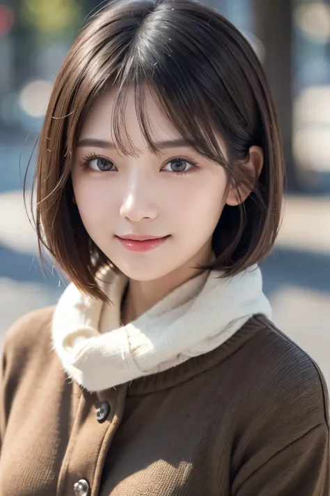 (((face up)))、(((straight short bob hair)))、(((casual black long-sleeved winter clothes)))、Half Japanese、Half Korean 、 18 year old girl、independent、Expectations、Light eye makeup、Brown hair color、 flat at honny 、hair blown in the wind、Quality of actress、spa...