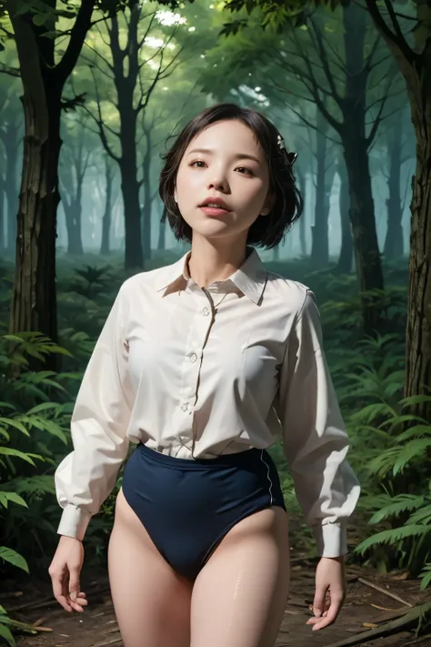 (masterpiece, highest quality), 1 girl, beautiful face, beautiful body, wearing a Black gymnastics bloomers, High leg、white blouse, cowboy shot、Are standing、full body portrait、alone, complex details, enlarged textures, complex details, finely detailed ...