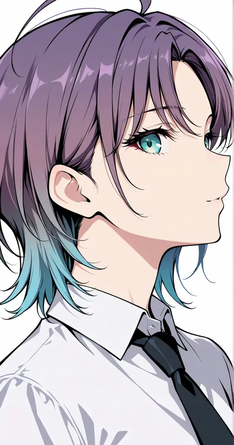 2Danime-style, Cell-shaded style, (flat color:1.3), Toru Asakura, t_asakura, face shot, side view, [closed eyes: (narrowed eyes:0.1), bewitching grace], looking at viewer, profile, flawless porcelain-like skin, dewy radiance, cinematic lighting, sharp focu...