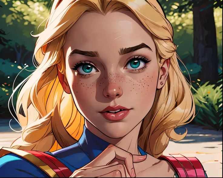 Linda poses in portrait mode Cartoon character in dynamic pose two women with freckles on their faces Disney Princess Anna de Arendelle q a woman in a superhero costume flying through the air, supergirl, Gal Gadot as Supergirl, female superhero proportions...