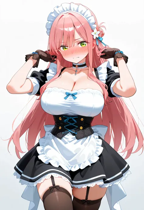 (masterpiece) ,best quality,amazing quality,very aesthetic,absurdres,newest, Hahari Hanazono (The 100 Girlfriends Who Really, Really, Really, Really, Really Love You),,black thigh-highs,, 1girl, long hair, bangs, green eyes, pink hair, flower, hair flower,...