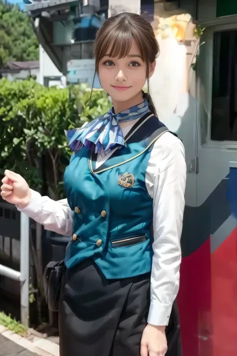(masterpiece:1.2, Highest Quality :1.2), 32kHDR, Kampala, (alone、 1 girl on break day)、((10A woman in her late generation ))(what 、 professional light )、In-flight background、( realistic style wearing a Nankai Electric Railway crew uniform )、(( Nankai tra...