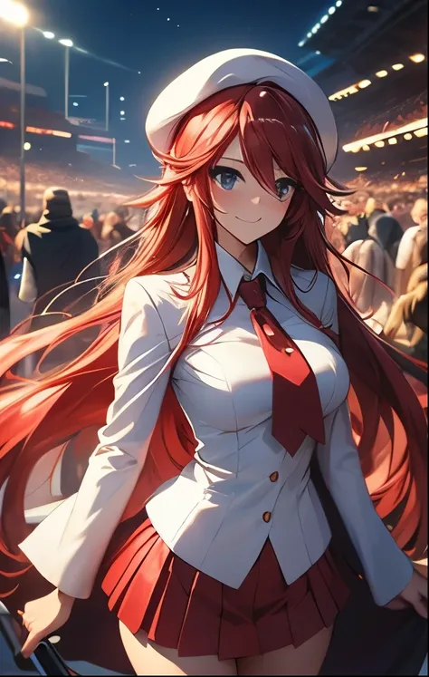 (((SFW、Highest quality、 first class masterpiece 、normal body 、32k、detailed face、super precise、normal hand、5 fingers、Highest)))、Atti(summon night)、Aty(summon night)、Beautiful Girl、red hair、 flowing hair 、beautiful breasts、slender、 slim、 can be used、red tigh...