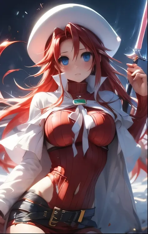 (((SFW、Highest quality、 first class masterpiece 、normal body 、32k、detailed face、super precise、normal hand、5 fingers、Highest)))、Atti(summon night)、Aty(summon night)、Beautiful Girl、Red-silver hair、 flowing hair 、beautiful breasts、slender、 slim、 can be used、A...