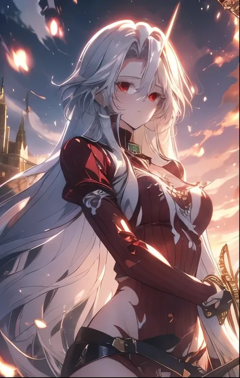 （（（ＳＦＷ、Highest quality、 first class masterpiece 、normal body 、32k、detailed face、super precise、normal hand、5 fingers、Highest）））、Atti（summon night）、Aty（summon night）、Beautiful Girl、 Silver Hair、 Beast Ears、 flowing hair 、beautiful breasts、slender、 slim、 can ...