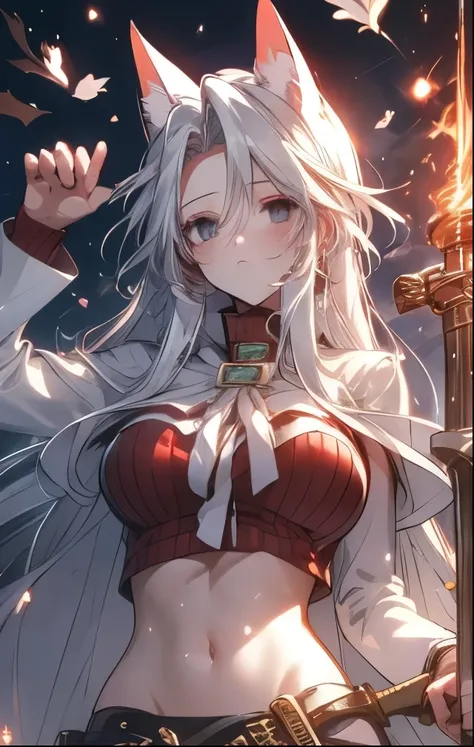 （（（ＳＦＷ、Highest quality、 first class masterpiece 、normal body 、32k、detailed face、super precise、normal hand、5 fingers、Highest）））、Atti（summon night）、Aty（summon night）、Beautiful Girl、 Silver Hair、 Beast Ears、Cat ears、 flowing hair 、beautiful breasts、slender、 s...