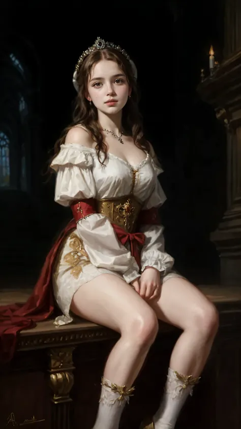 Portraitistic , filha, Middle Ages , Classicismo, Andrey Atroshenko's style, Similar to Andrey Atroshenko's , traditional media, realista, figurativo, belas artes, oil on canvas, high resolution, 8k, original character, high resolution, high detail, f...