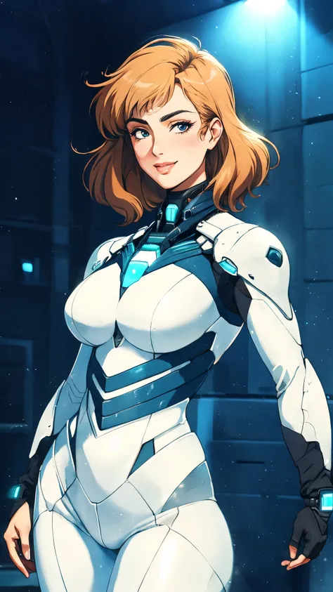masterpiece, best quality, a beautiful woman with long shiny hair, choppy bangs, delicate face, passionate gaze, perfect smille, blush, seductive expression, tall and fit figure, perfect body, perfect skin, seductive pose, sexy Futuristic Technological Nan...