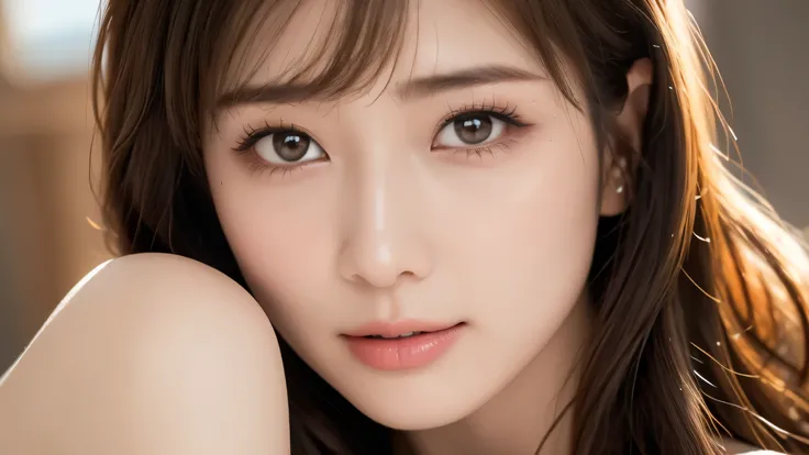 Highest Quality,8K, very detailed,  in fine detail, high resolution, 8K wallpaper, One person、ベッドの上で口を開け裸でA face that seduces menのアップ、, 、A face that seduces men、