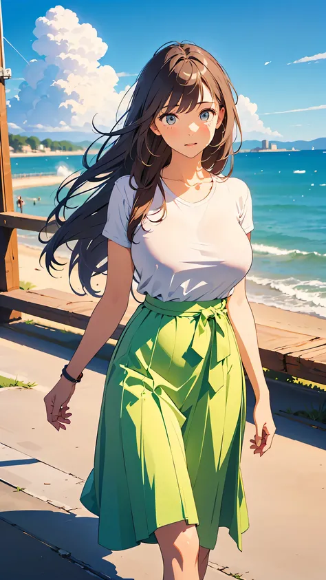 masterpiece, Highest Quality, This is an illustration of a seaside park, ((outlined with very thin lines :1.3)), very accurate, fine section , high resolution, 8k Wallpaper,  SLR camera  , perfect dynamic configuration,  detailed expressions  , beautiful e...