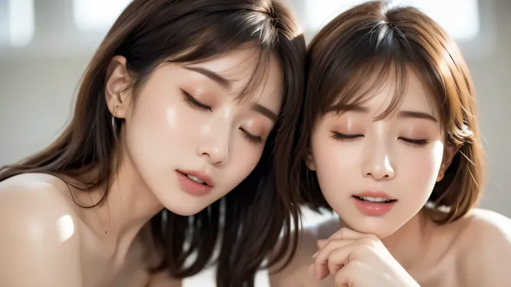 Highest Quality,8K, very detailed,  in fine detail, high resolution, 8K wallpaper, One person、Up of a Face Seducing a Man Naked by Opening Her Mouth on the Bed、, 、Open your mouth and seduce a man、closes his eyes、