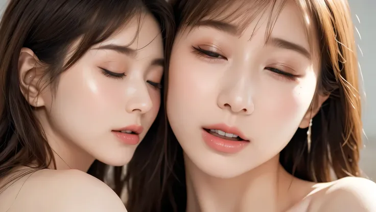 Highest Quality,8K, very detailed,  in fine detail, high resolution, 8K wallpaper, One person、Up of a Face Seducing a Man Naked by Opening Her Mouth on the Bed、, 、Open your mouth and seduce a man、closes his eyes、