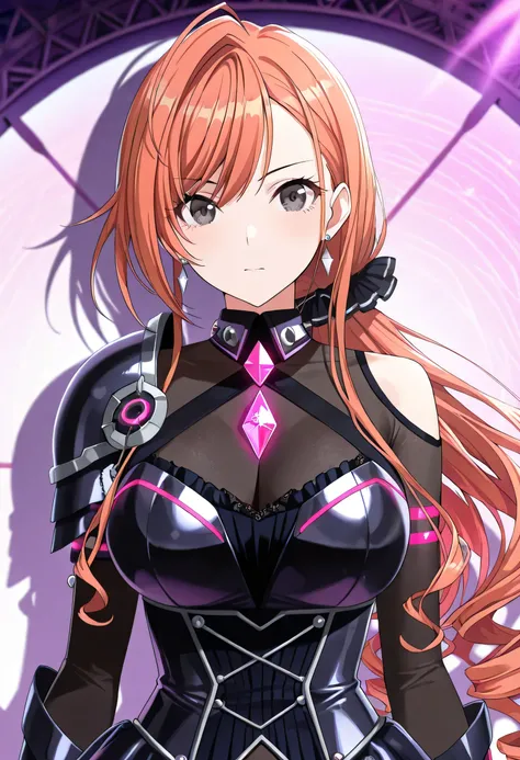 (masterpiece),(best quality),(ultra-detailed),(best illustration),(best shadow),(absurdres),(detailed background),(very aesthetic),arisugawa natsuha, 1girl, solo, orange hair, ahoge, swept bangs, black eyes, large breasts,anime screencap, Upper body of a s...