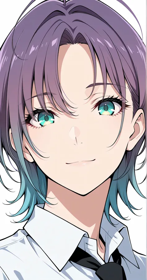 2Danime-style, Cell-shaded style, (flat color:1.3), Toru Asakura, t_asakura, face shot, side view, light smile, Looking at viewer, flawless porcelain-like skin, dewy radiance, cinematic lighting, sharp focus, clear lines, crisp outlines, dynamic clean line...