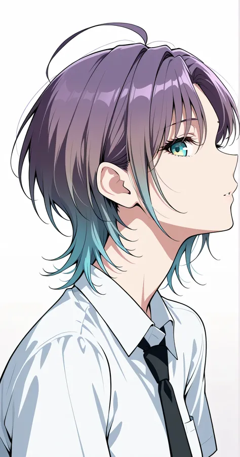 2Danime-style, Cell-shaded style, (flat color:1.3), Toru Asakura, t_asakura, face shot, side view, [closed eyes: (narrowed eyes:0.1), bewitching grace], looking at viewer, profile, flawless porcelain-like skin, dewy radiance, cinematic lighting, sharp focu...