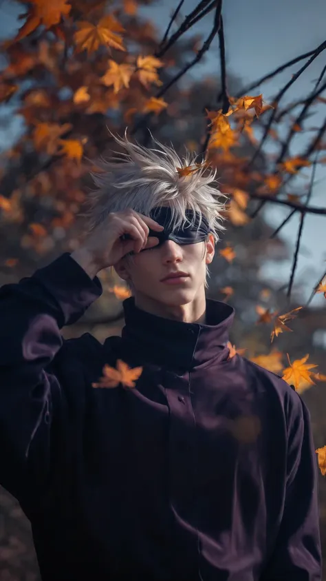 score_9, score_8_up, score_7_up, source_anime, detailed, wallpaper, beautiful details, gojo satoru, jujutsu kaisen, 1man, male focus, ultra realistic, hyper detailed portrait of a handsome young man with pale flawless skin, spiky silver-white hair gently b...