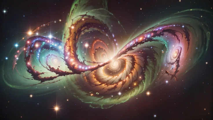 star々が渦巻くMilky Way, plants and bright spirals, Space and, Milky Wayの光のカラー, Milky Way色, splashes of neon Milky Way, swirling Milky Way, カラフルなMilky Wayのテーマカラー, The colors of the universe, galaxy, Milky Way swirling around, 美しいMilky Way, Milky Wayの色合, 明るいstar...