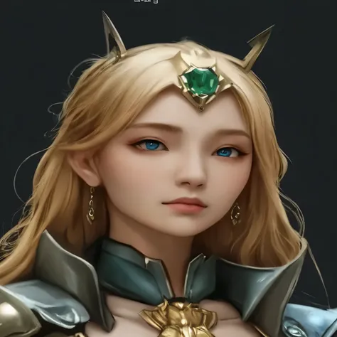 anime woman, face portrait, mixed Japanese European, beautiful woman, blonde, blue eyes, Warrior Empress, in her twenties, golden pompous jewelry, beautiful Japanese armor, sexy, cyberpunk princess warrior, elegant fantasy cyberpunk fusion, teal and gold p...