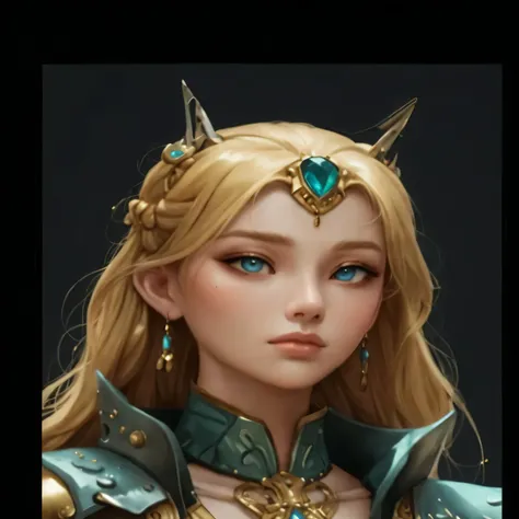 anime woman, face portrait, mixed Japanese European, beautiful woman, blonde, blue eyes, Warrior Empress, in her twenties, golden pompous jewelry, beautiful Japanese armor, sexy, cyberpunk princess warrior, elegant fantasy cyberpunk fusion, teal and gold p...